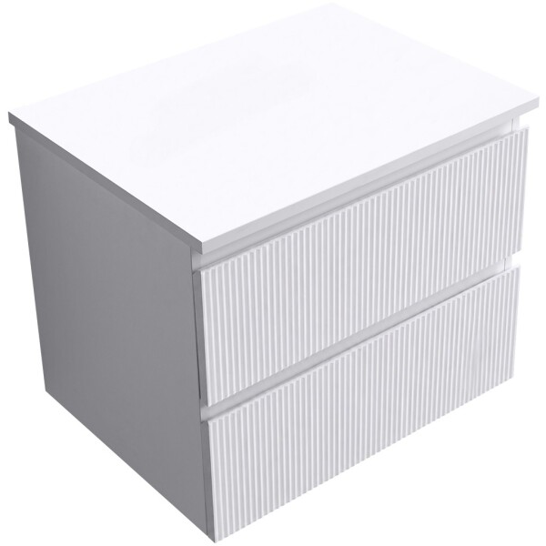 CERANO - Kúpeľňová skrinka Carole - biela matná ryhovaná + doska pod umývadlo z lit. mramoru Elanys - 12 mm - biela matná - 60x49,2x46 CER-714878