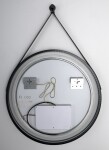 AQUALINE - STAGO guľaté zrkadlo s LED osvetlením priemer 60cm, kožený popruh, dotykový senzor, stmievateľné, čierna mat SG060