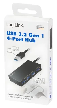 LogiLink čierna / USB hub / 4 porty / USB 3.2 Gen 1 / LED indikácia / 0,15 m kábel (UA0396)