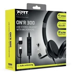 PORT CONNECT On' R 300 / Stereo headset s mikrofónom / USB-A USB-C / ENC mikrofón / kábel 1,8 m (912001)