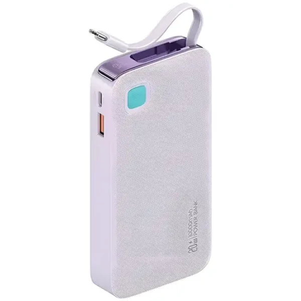 USAMS US-CD224 fialová / Powerbanka / Vstavaný kábel USB-C / 10000 mAh / PD 20W + QC3.0 (10KCD22403)