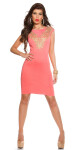 Sexy KouCla sheath dress with golden lace CORAL