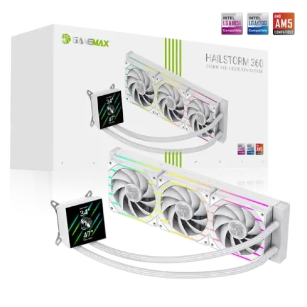 Gamemax HAILSTORM 360 LCD biela / Komplet vodného chladenia CPU / 360 mm / LCD displej (HAILSTORM 360 LCD WH)