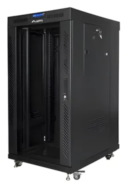 Lanberg 22U 19" čierny / Stojanový rozvádzač / 600x800 mm / Flat pack / Sklenené dvere (FF01-6822-12BL)
