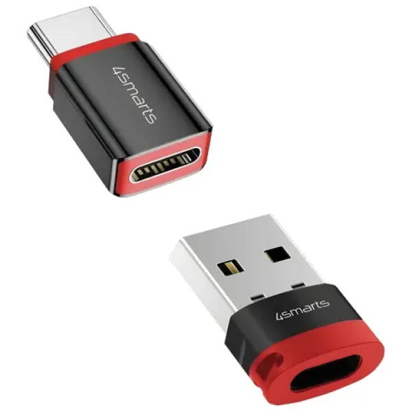 4smarts Data Blocker USB-C na USB-A a USB-C čierna / Adaptér / blokácia prenosu dát / 2 ks / max. 3 A (541615)