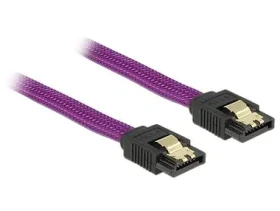 DeLock SATA kábel 6 Gb/s 30 cm priamy/priamy/kovové svorky/fialový (83690)