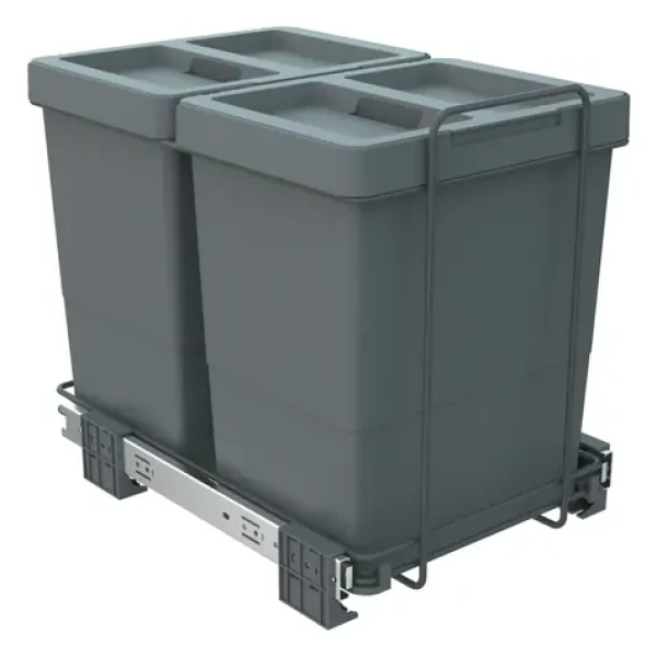 Elletipi ECOFIL Vstavaný výsuvný odpadkový kôš s rámom / 18 +18 l / Veko Flip- UP / 47,5 × 32,5 × 45 cm