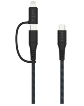 FIXED Dlhý nabíjací a dátový opletený kábel s konektormi USB-C/USB-C a Lightning adaptérom PD 2m MFi PD 60W sivý (FIXDB-CCL2-GR)