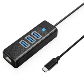Orico PW3UR25-C3 USB HUB čierna / 3x USB-A 3.0 / 1x RJ45 2.5G Ethernet / kábel 1,8 m