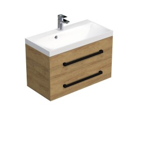 Kúpeľňová skrinka s čiernou úchytkou a umývadlom SAT Cube Way 80x53x40 cm dub Hickory mat CUBE2C80ZDH CUBE2C80ZDH
