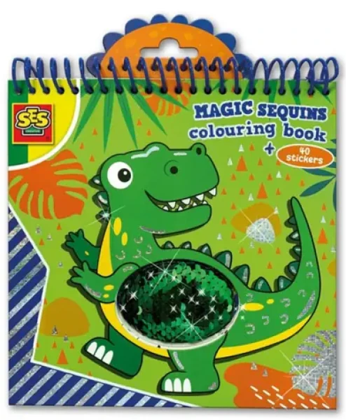 SES Magické Dino omaľovánky s flitrami modrá, zelená