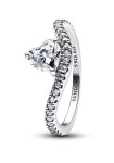 Pandora Strieborný vlnitý prsteň Srdce so zirkónmi Timeless 193661C01 60 mm