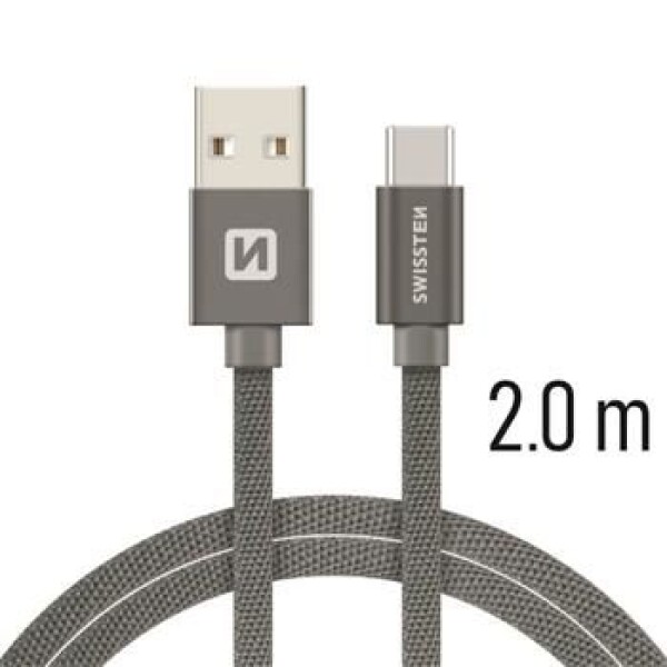 SWISSTEN TEXTILE dátový kábel USB - USB-C 2m šedá (71521302)