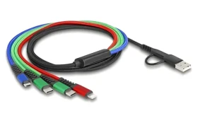 DeLock 4v1 farebný / Napájací kábel / USB-A USB-C / Micro-USB USB-C Lightning / 1,2 m / 3 A (87035)
