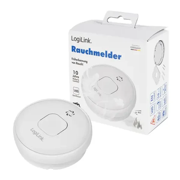 LogiLink Hlásič dymu VdS / Hlásič dymu / fotoelektrický / 85 dB / 10 rokov batéria / biela (SC0016)