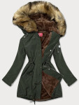 Dámska bunda parka v army farbe s kožušinovou podšívkou (m-21506) odstíny zelené S (36)