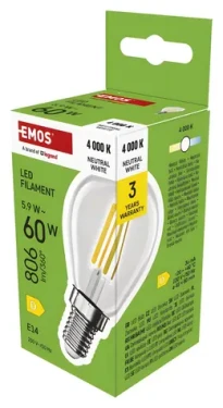 Emos LED žiarovka Filament Mini Globe 5,9 W E14 neutrálna biela / Žiarovka / náhrada za 60W / 806 lm / 4000K (1525731450)
