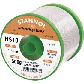 Stannol HS10 2510 spájkovací cín bez olova cievka Sn95,5Ag3,8Cu0,7 ROM1 500 g 1.5 mm; 593232