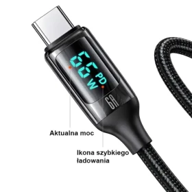 USAMS SJ544 U78 biela / Dátový kábel / USB-C / 1,2 m / LED displej / 6A rýchlonabíjanie (SJ544USB02)