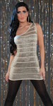 Sexy One-Shoulder Disco-dress with sequins BEIGE Einheitsgroesse