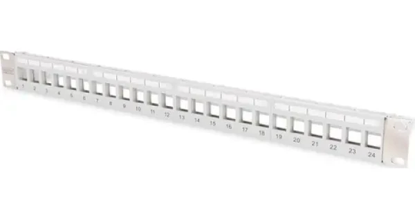 Digitus Modular 24 portov šedá / Patch panel / 1U / Cat5e/Cat6/Cat6a / transparentné popisky (DN-91410-LF)