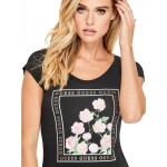 GUESS tričko Lily Floral Graphic Tee čierne XS Čierna