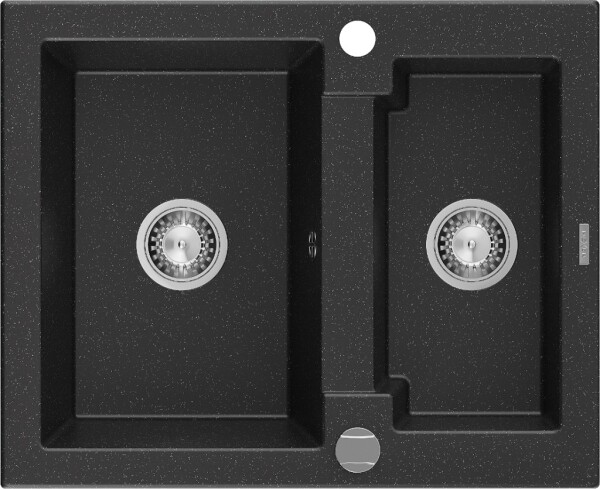 MEXEN MEXEN - Carlos granitový drez 1.5 582x475 mm, čierna / metalík, sifón chróm 6518581500-73
