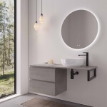 CERANO - Kúpeľňová skrinka Carole - betónovo šedá + doska pod umývadlo Navira Slim - 18 mm + konzola čierna - 120x46x49,8 CER-606096