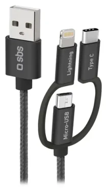 SBS čierna / Kábel 3v1 USB-A na Lightning USB-C Micro-USB / 1,2 m (TECABLEUSBIP531BW)