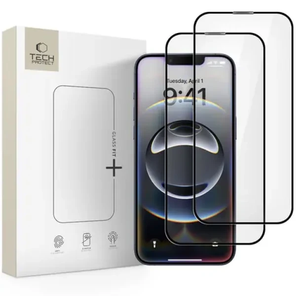 Tech-Protect Glass Fit+ čierna / Ochranné sklo / Apple iPhone 13/13 Pro/14/16e/17e / 2 ks (5906302360123)