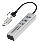 LogiLink USB-C Hub s čítačkou kariet sivý / USB hub / 3x USB-A / SD, microSD / 5 Gbit / s (UA0445)