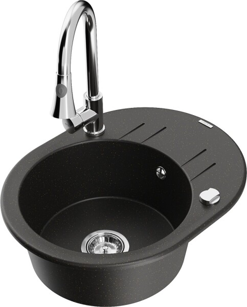 MEXEN/S MEXEN/S - Kevin granitový drez 1 s odkvapkávačom vrátane batérie Elia, čierna/zlatá metalik 6517-75-670101-00