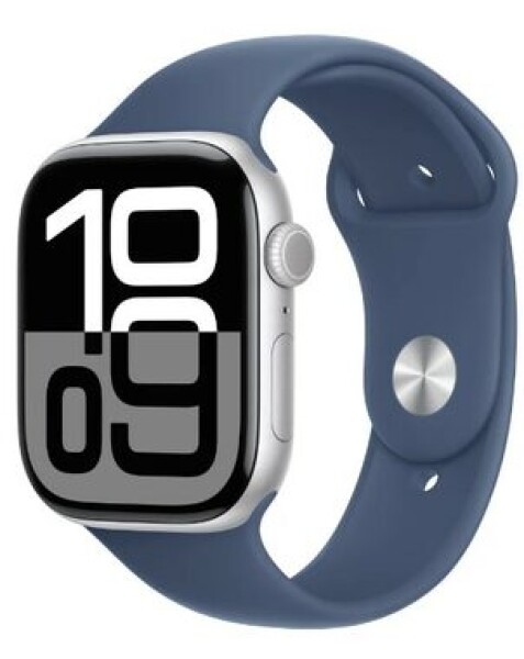 Apple Watch Series 10 GPS+Cellular 46mm Strieborné hliníkové telo - Denimový športový remienok (M/L) / 160-210 mm (MWY13)