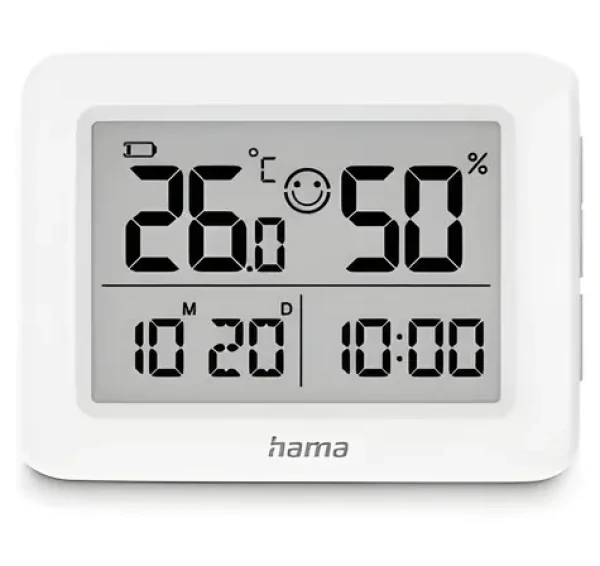 HAMA Lefkada biela / Teplomer a vlhkomer / Digitálny / Vnútorný / s budíkom (222231)