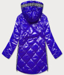 Lehká lesklá dámská bunda v chrpové barvě s lemovkami (LD7258BIG) Barva: odcienie niebieskiego, Velikost: 52
