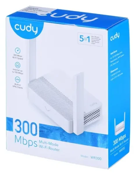 Cudy WR300 / Router / 1x WAN + 4X LAN 100Mbps / 2,4 GHz 300Mbps (WR300)