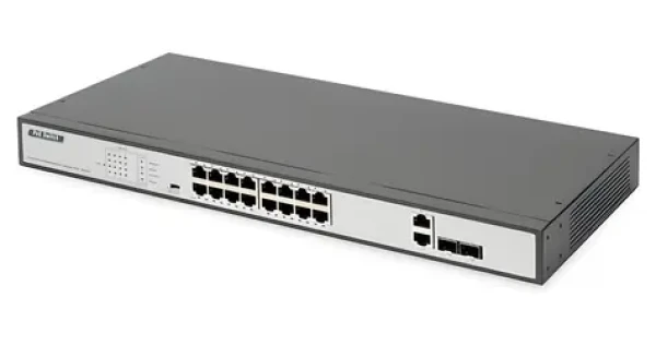 Digitus 16- Port PoE čierna / Switch / Nespravovaný / 10/100 / PoE 250W / 2x SFP combo (DN-95342-1)
