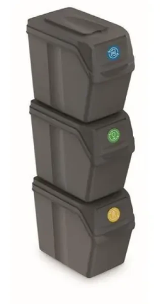 Prosperplast SORTIBOX 3 x 20 l šedý kameň / Odpadkový kôš / Plast / 23,2 x 39,5 x 33,3 cm (ISWB20S3-405U)