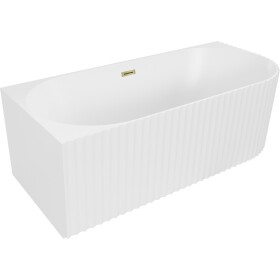 MEXEN/S - Gia voľne stojaca rohová vaňa reliéf ľavá 150 x 75, biela mat, sifón a prepad zlatá 52701507501L-50