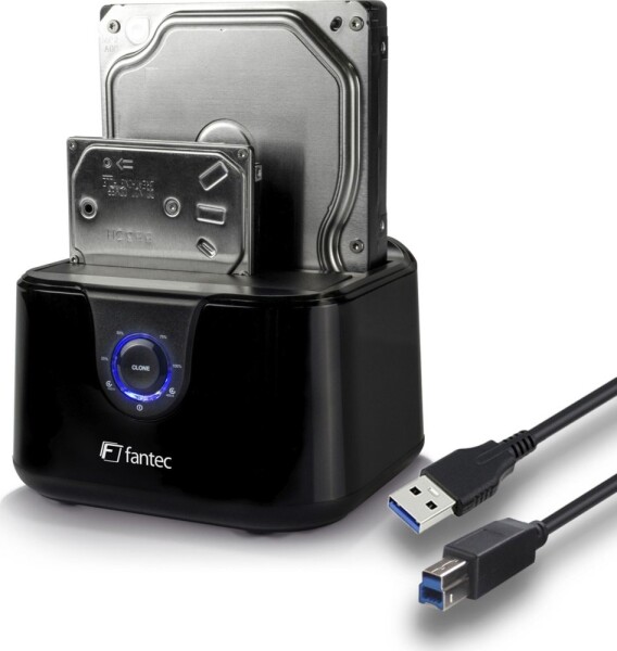 Fantec FANTEC DS-X2U3-Glanz - Bis zu 2x 6,35cm 2,5Zoll und/oder bis zu 8,89cm 2x 3,5Zoll SATA HDD Klon & Dockingstation