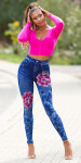 Sexy Jeanslook Leggings with floral print denimblue Einheitsgroesse