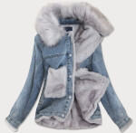 Svetlomodrá džínsová bunda s kožušinou (10538) odstíny modré L (40)