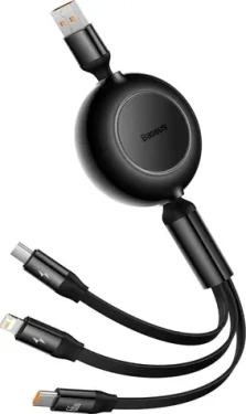 Baseus CAMJ010101 Kábel USB-A (M) - Micro-USB (M) amp; USB-C (M) amp; Lightning (M) 1.1 m čierna / 66W (CAMJ010101)