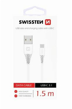 SWISSTEN dátový kábel USB - USB-C 3.1 (7mm) biela 1.5m (71504400)