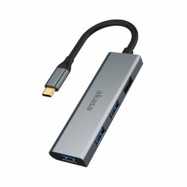 Akasa AK-CBCA25-18BK USB-C húb strieborná / 4 portový USB rozbočovač / 4x USB-A 3.0 (AK-CBCA25-18BK)