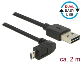 DeLock Kábel Easy-USB 2.0 Typ-A samec Easy-USB 2.0 Typ Micro-B samec 2 m čierna / pravouhlý hore dole (83856-D)
