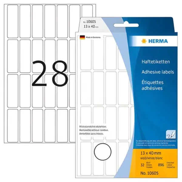 Herma Univerzálne etikety 13x40 mm / biele, snímateľné / 32 listov / 672 ks (10605)