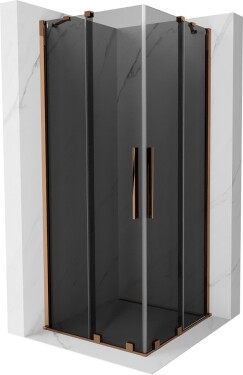 MEXEN/S - Velar Duo sprchovací kút, posuvné dvere 90 x 90, grafit, ružové zlato 871-090-090-42-60