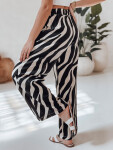 Dámske pruhované nohavice so širokými nohavicami ZEBRAVIBE UY2653 béžovo-čierne – FashionStreet XL