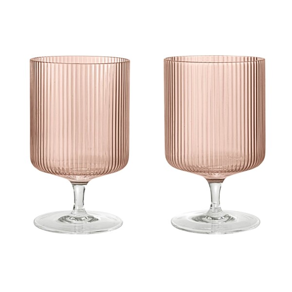 Ferm Living Sklenice na víno Ripple Blush 270 ml – set 2 ks